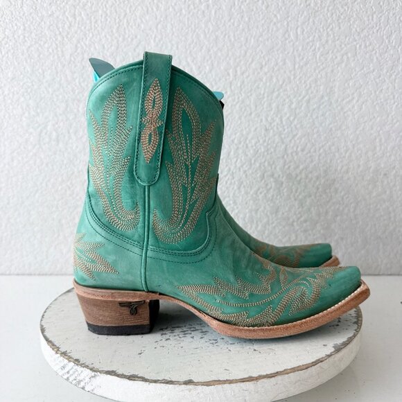 Lane LEXINGTON Cowboy Booties Western Turquoise Cowgirl Short Boots Snip Toe 6 - Picture 2 of 13